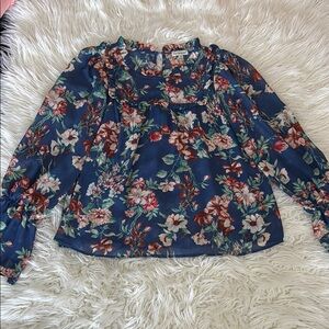 Floral Ruffled Mandarin Collar Blouse